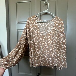Brown Floral long Sleeve Flowy Top